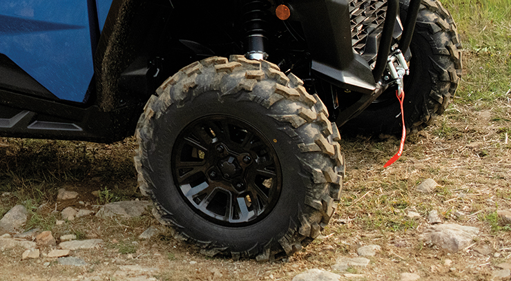 TOUGH ALL-TERRAIN TYRES AND CAST ALUMINIUM WHEELS